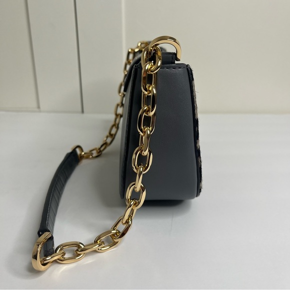 Michael Kors Carmen Small Gray Leather Leopard Haircalf Pouchette Handbag Purse - Picture 6 of 9